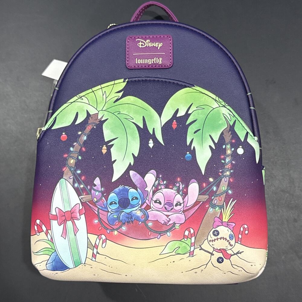 Loungefly Disney Stitch & Angel Holiday Beach Mini Backpack NWT